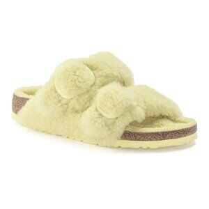 Arizona big buckle Birkenstock sandal slides yellow genuine shearling sherpa